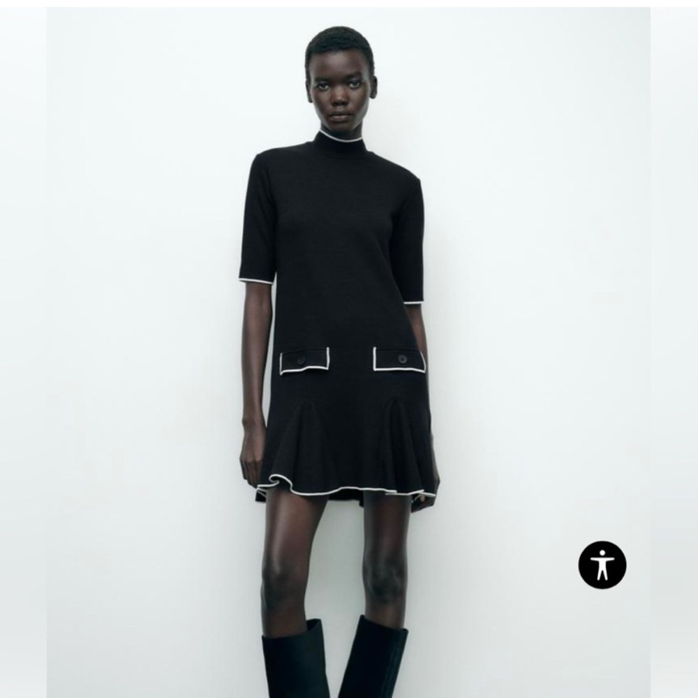 Zara Black Mini Dress with White Accents